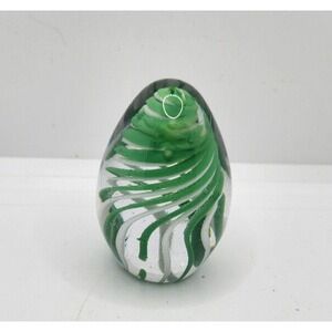 Vintage Glass Egg Green & White Swirl 2 1/2‎ Inches Tall